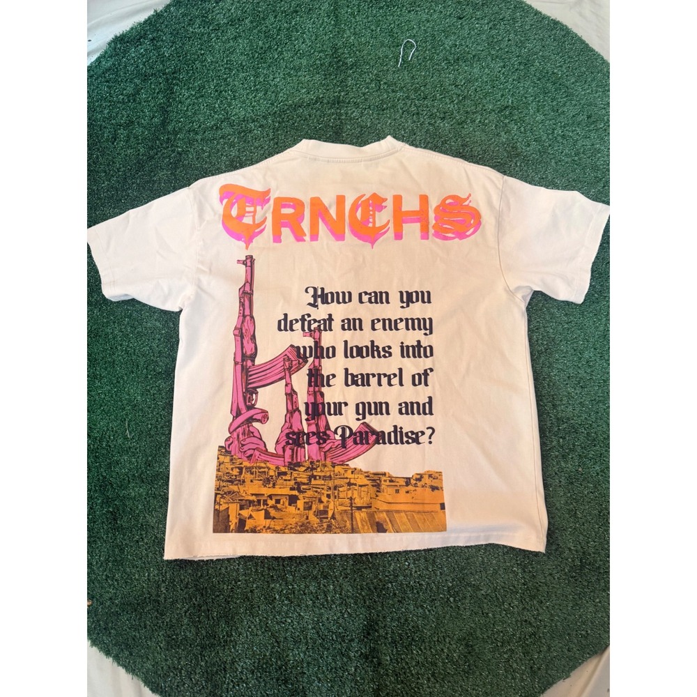 TRNCHS Mens Graphic T-Shirt Beige Cream Pink Puff Print Streetwear Size L